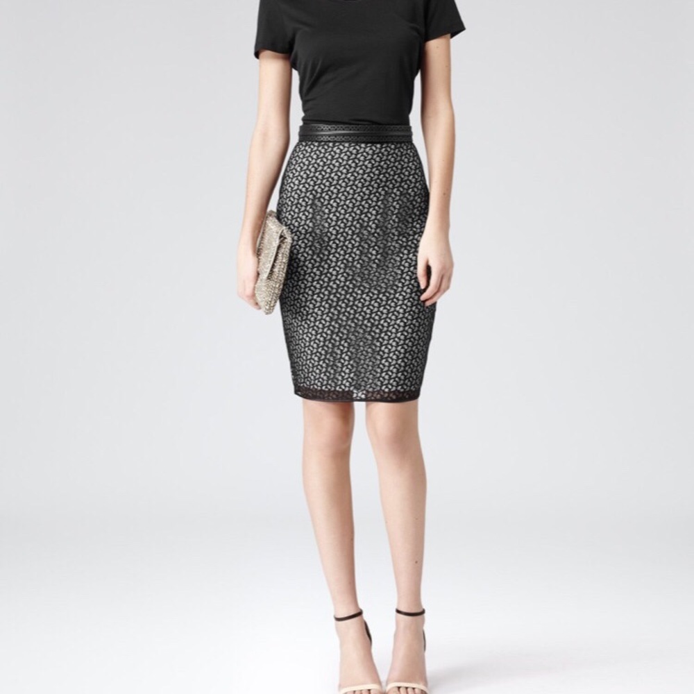 Reiss Merida Black Lace Pencil Skirt Sz 6